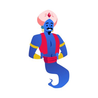 Fairy Arabian genie character in turban, flat flat vector illustration isolated. clipart
