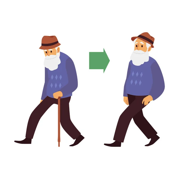 Fatigué et énergique homme âgé une illustration vectorielle isolé sur blanc — Image vectorielle
