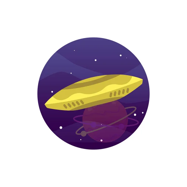 Color sticker with fancy alien spaceship cartoon vector illustration isolated. — Stock Vector