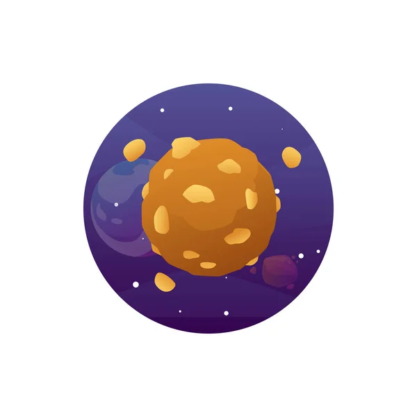 Space sticker with chocolate candy planet, flat vector illustration isolated. — Stock Vector