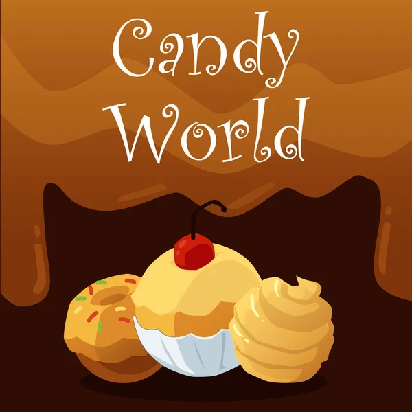 Candy world banner with chocolate and caramel candies flat vector illustration. — 스톡 벡터