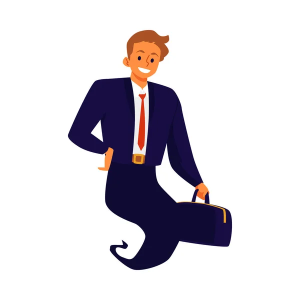 Smiling genie businessman character, flat vector illustration isolated. — Stok Vektör