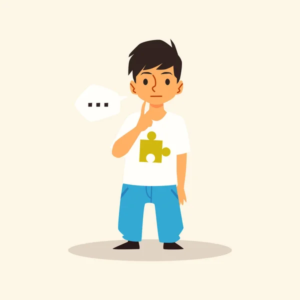 Kid boy with speech disorder due to autism, down syndrome or developmental delay — Vector de stock