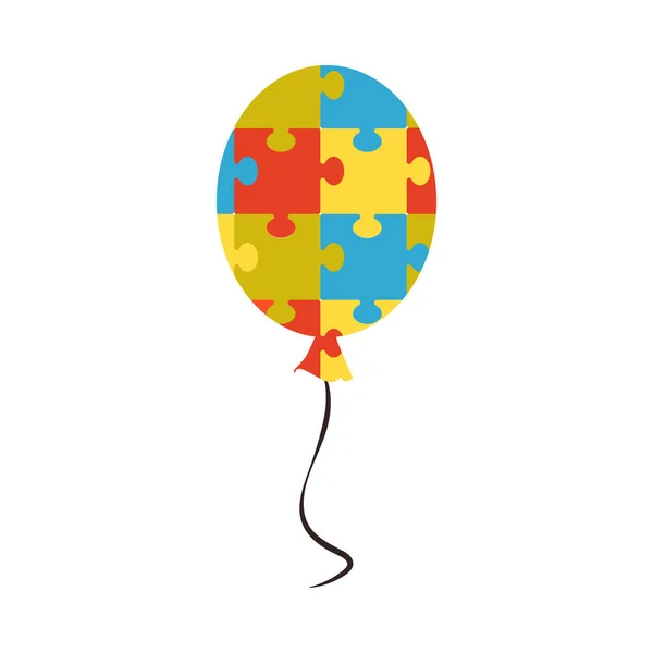 Autism sign emblem in look of air balloon with puzzle, flat vector illustration. — стоковый вектор