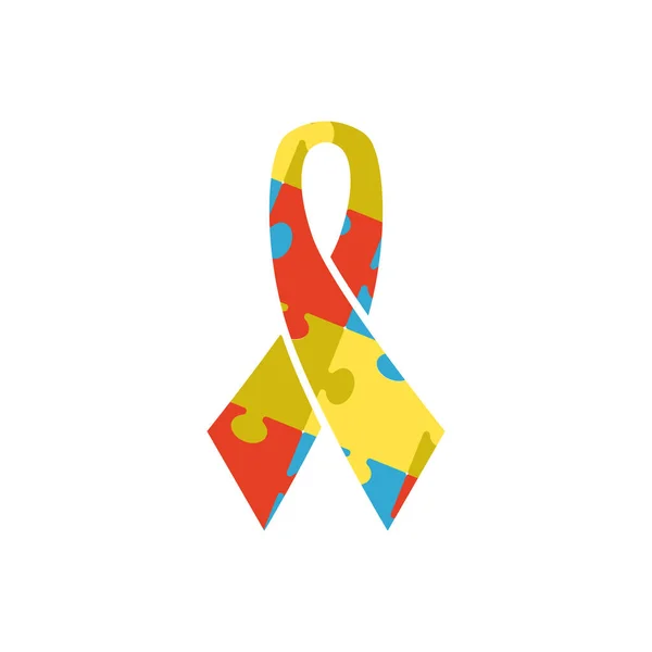 Ribbon from color pieces puzzle - logo for design to world autism awareness day. — стоковый вектор