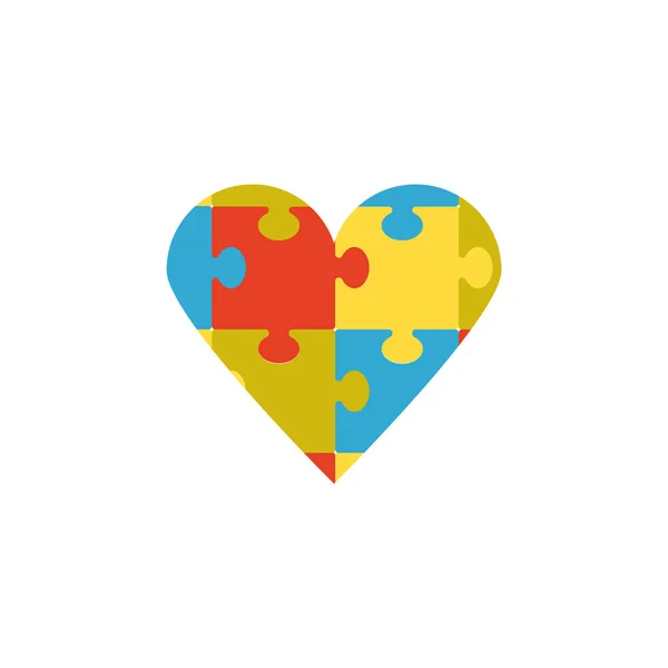 Autism emblem in shape of heart with puzzle, flat vector illustration isolated. — Vettoriale Stock