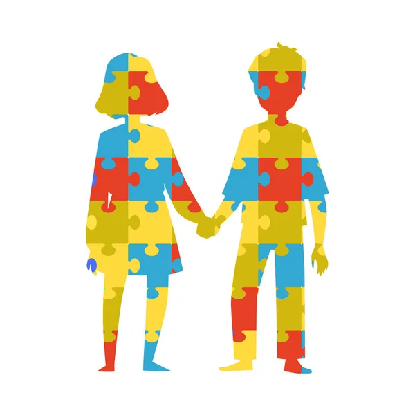 Design of icon from color puzzle pieces for world autism awareness day — Διανυσματικό Αρχείο