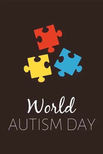 World Autism day poster with jigsaw puzzle and text, flat vector illustration. — Archivo Imágenes Vectoriales