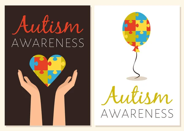 World Autism awareness posters with colored puzzle, flat vector illustration. — 图库矢量图片