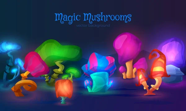Beautiful banner with magic fantasy mushrooms of fabulous or alien nature. — Vetor de Stock