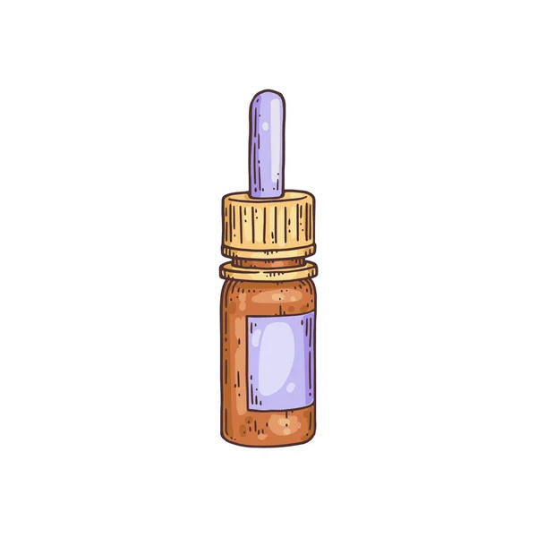 Essential or aroma lavender oil bottle, engraving vector illustration isolated. — Vetor de Stock