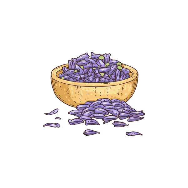 Mortar with lavender flowers, hand drawn engraving vector illustration isolated. - Stok Vektor