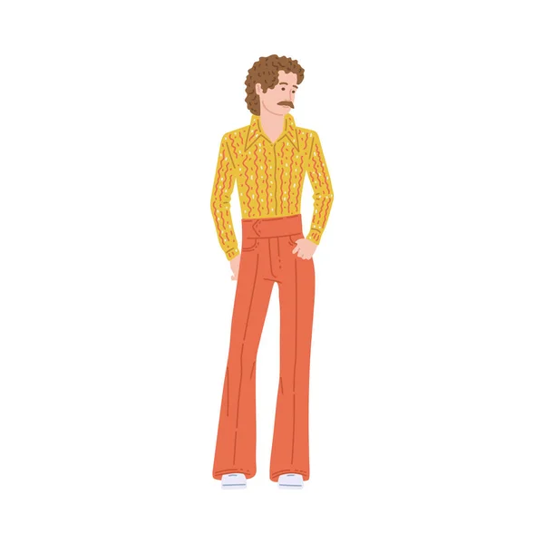 Молодий чоловік моди в модному 70-х одязі, плоска Векторна ілюстрація ізольована . — стоковий вектор