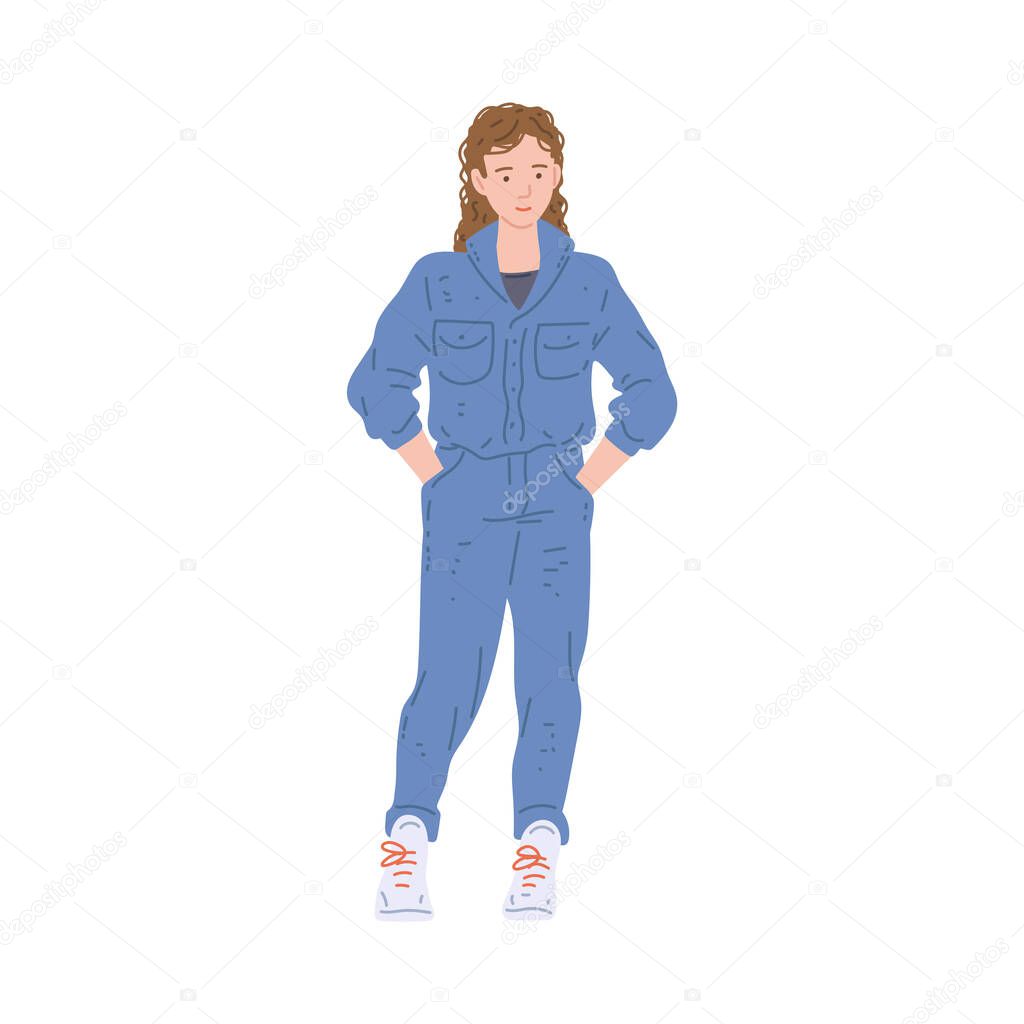 Young man or teenager in 80s fashion, flat vector illustration isolated.