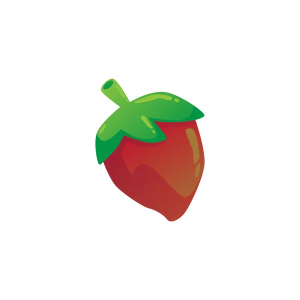 Mogen röd jordgubbe tecknad ikon eller symbol platt vektor illustration isolerad. — Stock vektor