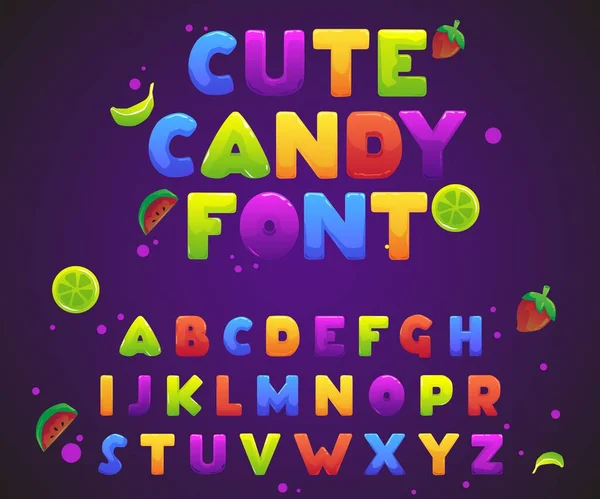 Cute sweet candy funny font set, płaski wektor kreskówki ilustracja izolowane. — Wektor stockowy