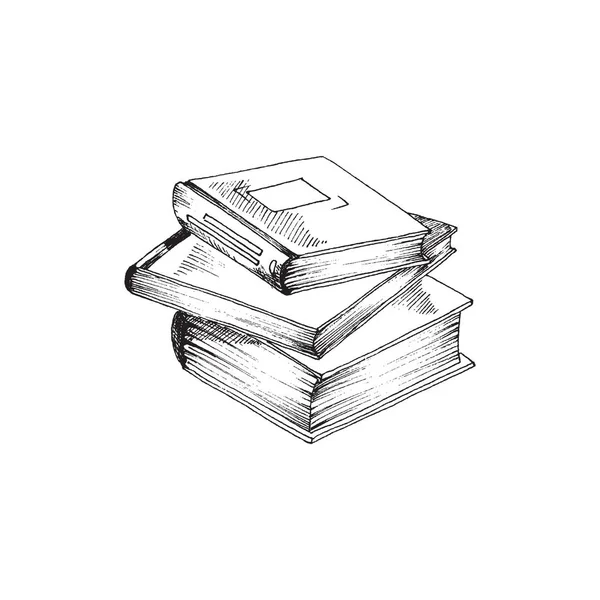 Montón de libros dibujados a mano para biblioteca, escuela o universidad. Ilustración vectorial de tres libros en estilo doodle sketch — Archivo Imágenes Vectoriales