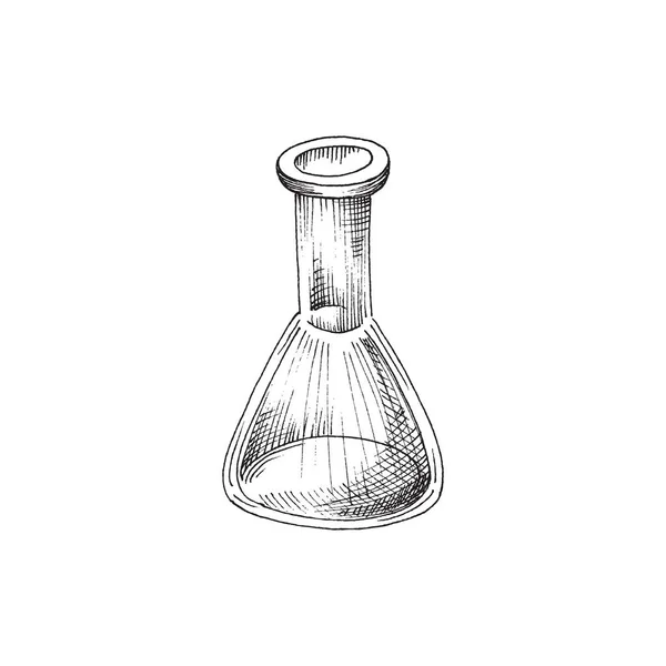 Estilo de boceto de frasco vacío viejo de vidrio químico — Vector de stock