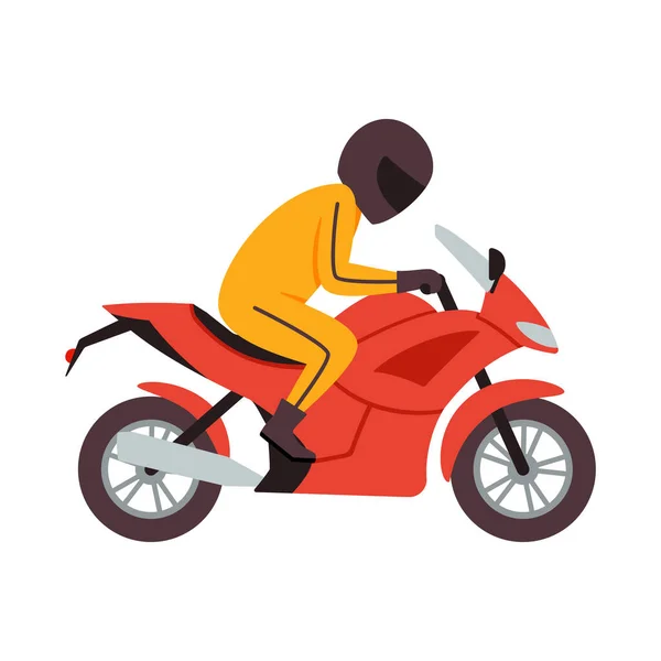 Motocyklista racer w kasku jazdy na czerwonym motocyklu wektor ilustracji. — Wektor stockowy