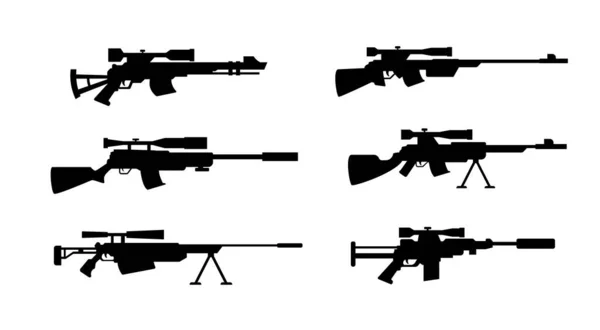 Black silhouette icons of sniper weapon set, flat vector illustration isolated. — Stock Vector