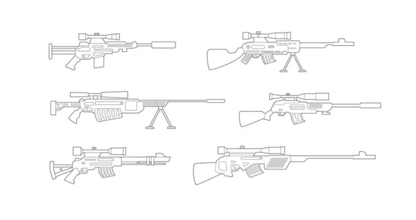 Набор очертаний снайперского оружия или винтовок, плоская векторная иллюстрация. — стоковый вектор