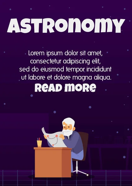 Astronomía banner web o póster con científico, ilustración vectorial plana. — Vector de stock