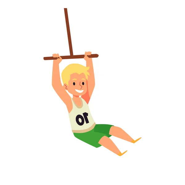 Dětská postava houpající se na bungee houpačce, ploché vektorové ilustrace izolované. — Stockový vektor