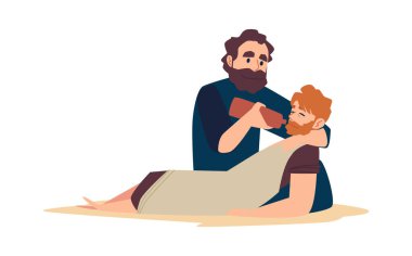Bible christian parable about good samaritan help to injured man. clipart