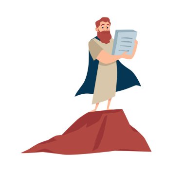 Prophet moses holds tablets with ten commandments on mount sinai vector Prophet moses holds tablets with ten commandments on mount sinai vector