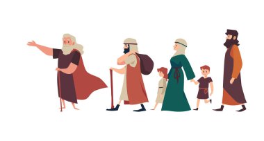 Biblical Moses leads Jewish people from Egypt, flat vector illustration isolated. clipart
