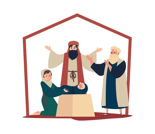 Scène chrétienne d'adoration des Mages, illustration vectorielle plate isolée. — Image vectorielle