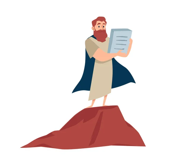 Prophet Moses hält Tafeln mit zehn Geboten auf dem Berg Sinai — Stockvektor
