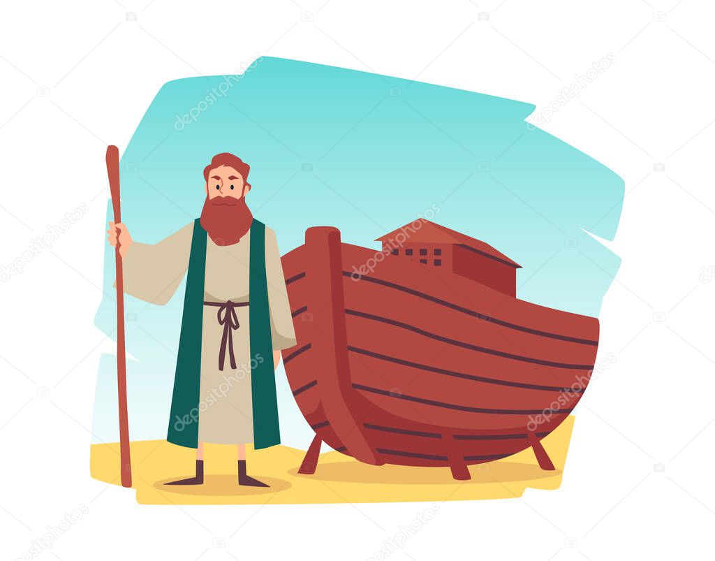 Biblical episode of noahs ark in flat cartoon vector illustration isolated.