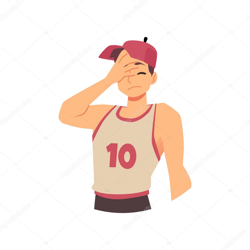 Embarrased person confused and wondering, flat vector illustration isolated.