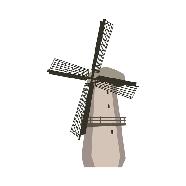 Old traditional stone dutch windmill with millstones for grinding flour. — Stock Vector