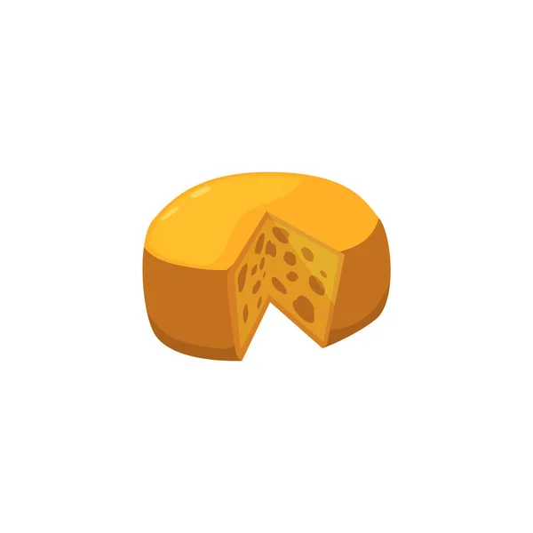 Cabeza redonda de queso holandés de leche dura con pieza cortada una ilustración vectorial. — Vector de stock