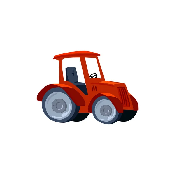 Rode boerderij trekker auto machine symbool, platte vector illustratie geïsoleerd op wit. — Stockvector