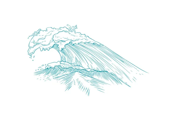Zee of oceaan watergolf in gravure stijl, vector illustratie geïsoleerd. — Stockvector