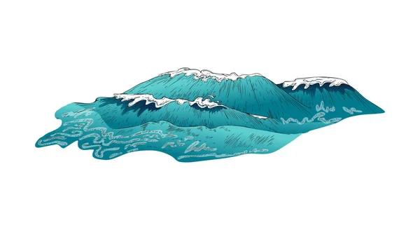 Rolling gigant fala morska ręcznie rysowane kolorowe wektor ilustracji izolowane. — Wektor stockowy