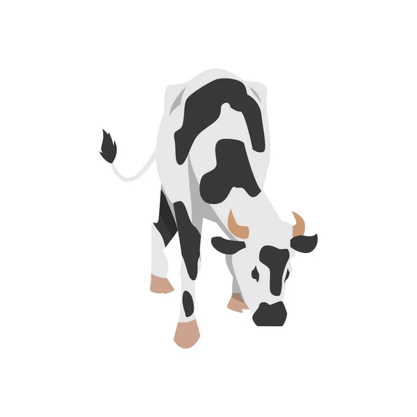 Gefleckte schwarz-weiße Kuh stehend, flache Vektordarstellung isoliert. — Stockvektor