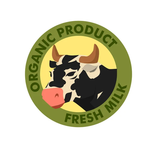 Producto de la explotación ganadera y emblema o logotipo de la leche, ilustración vectorial plana aislada. — Vector de stock