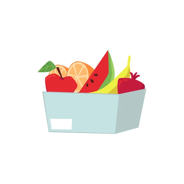 Box with freshly harvested ripe fruits a flat vector illustration. — Stock Vector