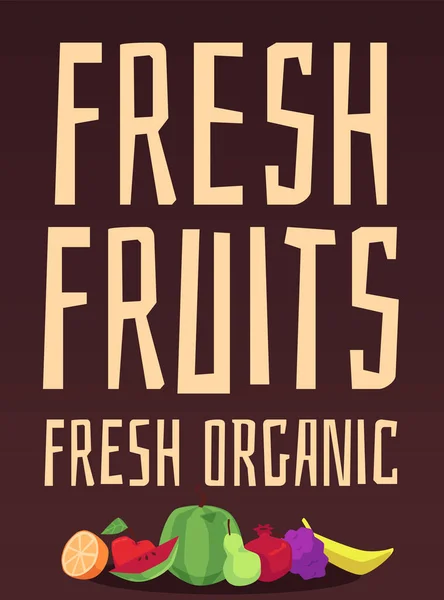 Cartel vectorial colorido con conjunto de frutas maduras recién cosechadas en verano. — Vector de stock