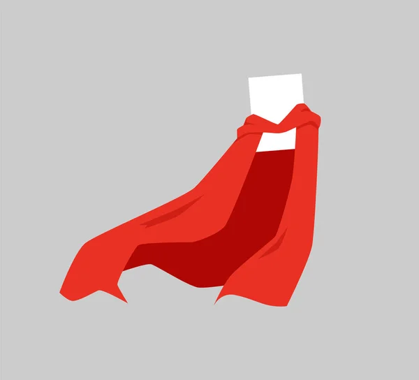 Red superhero cape cloth with square badge, flat vector illustration isolated. — Stock Vector