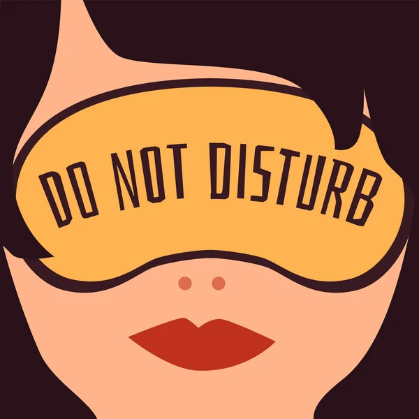 Do not disturb poster with female face in sleep mask, flat vector illustration. — Stock Vector