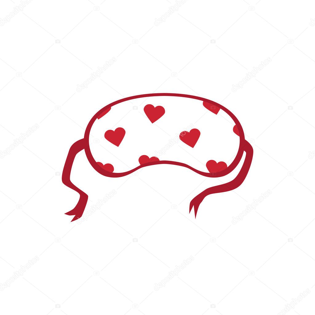 Funny girlish sleeping mask with hearts icon flat vector illustration isolated.
