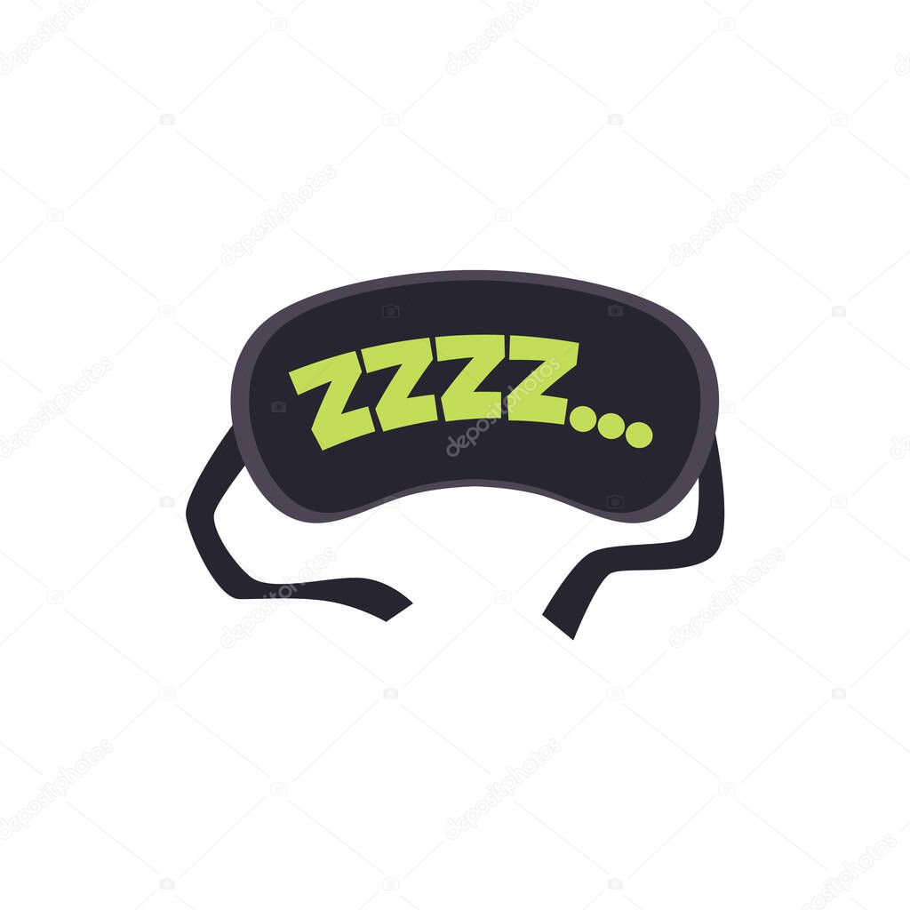 Sleeping mask accessory with funny letters, flat vector illustration isolated.