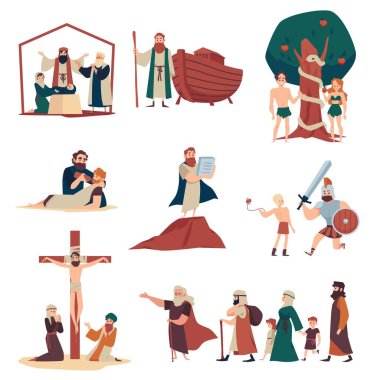 Bible narratives and religious moral stories, flat vector illustration isolated. clipart