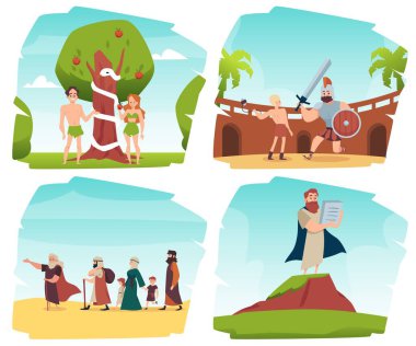 Bible Old Testament stories set flat vector illustration isolated on white. clipart