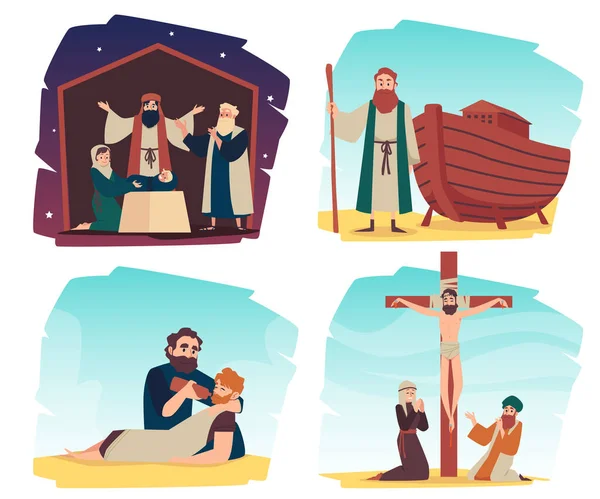 Bible Christian narratives set , flat vector illustration isolated on white. — Stock Vector